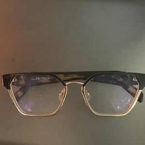 Prada Black and Gold Geometric Eyeglasses